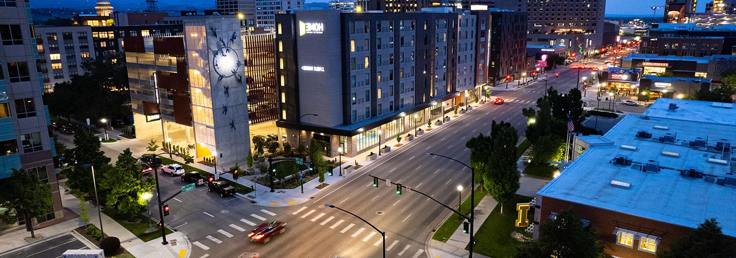 Boise skyline with Idaho Law Front Street building in lower left corner